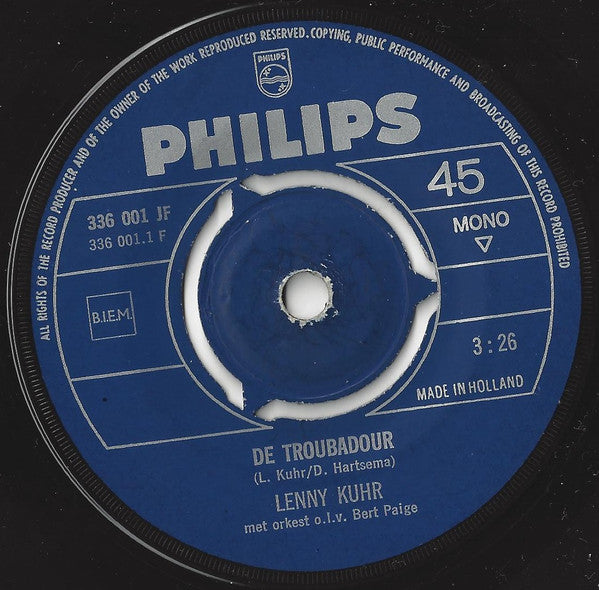 Lenny Kuhr : De Troubadour / Mais Non, Monsieur  (7", Single, Mono)