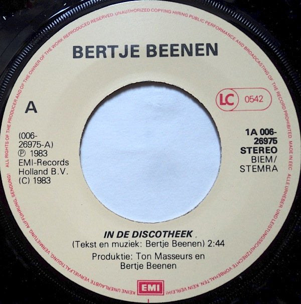 Bertje Beenen : In De Discotheek  (7")