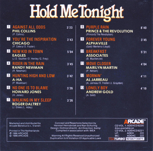 Various : Hold Me Tonight - 13 Romantic Popsongs - Volume 1  (CD, Comp)