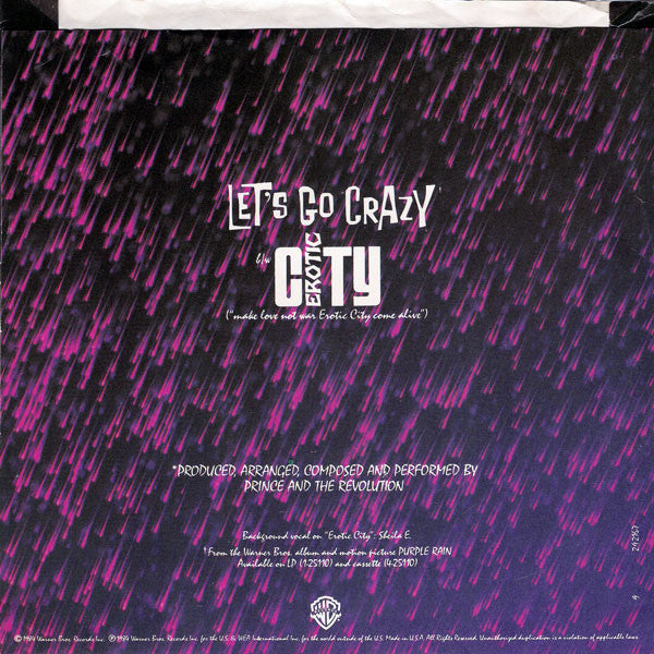 Prince And The Revolution : Let's Go Crazy / Erotic City (7", Single, SRC)