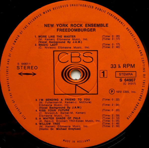 The New York Rock Ensemble : Freedomburger (LP, Album)