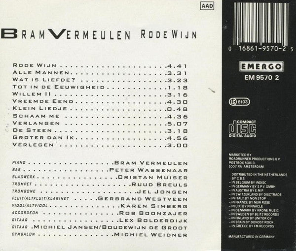 Bram Vermeulen : Rode Wijn (CD, Album)