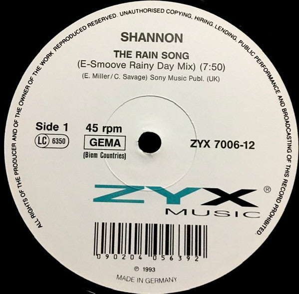 Shannon : The Rain Song (12")