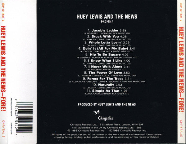 Huey Lewis & The News : Fore! (CD, Album, EMI)