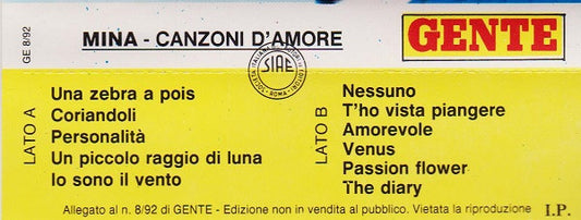 Mina (3) : Le Canzoni D'Amore Di Mina - San Valentino '92 (Cass, Comp)