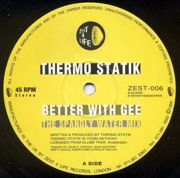 Thermostatik : Better With Gee / Up The Beat (12")
