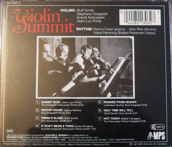 Stuff Smith, Stéphane Grappelli, Svend Asmussen, Jean-Luc Ponty : Violin Summit (CD, Album, RE)