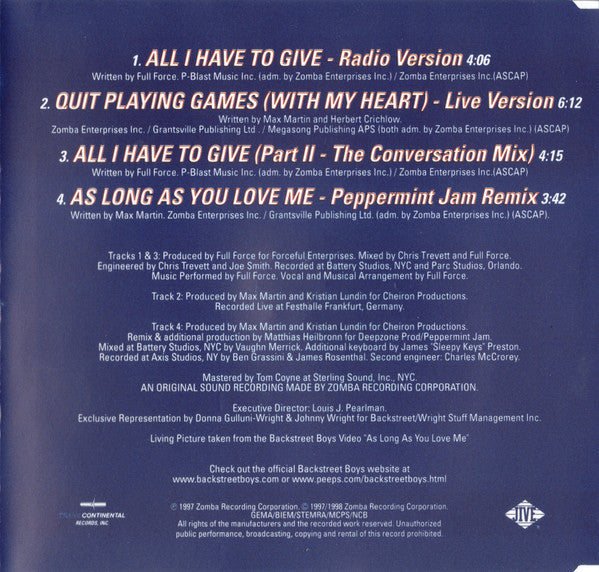 Backstreet Boys : All I Have To Give (CD, Maxi)