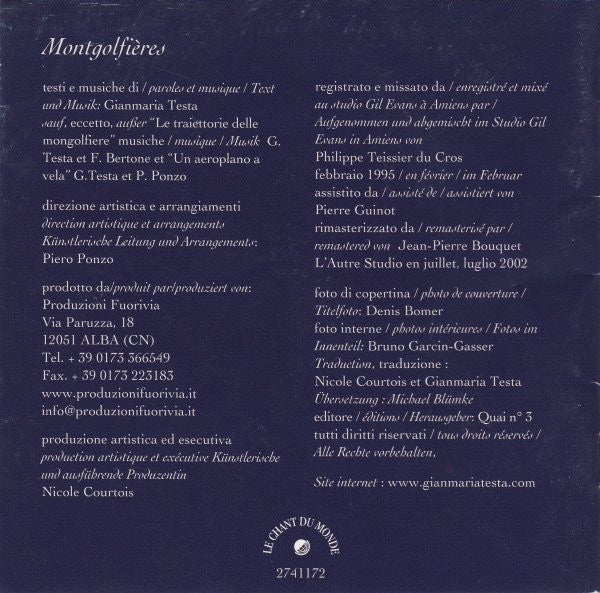 Gianmaria Testa : Montgolfières (CD, Album, RE, RM, Dig)
