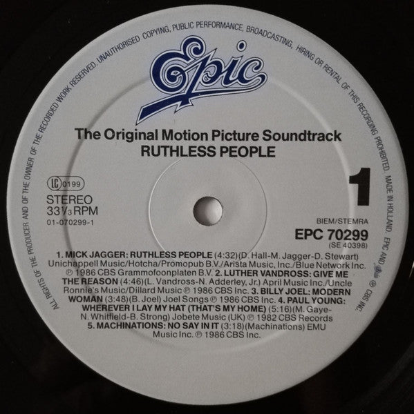 Various : Ruthless People: The Original Motion Picture Soundtrack (LP, Album)