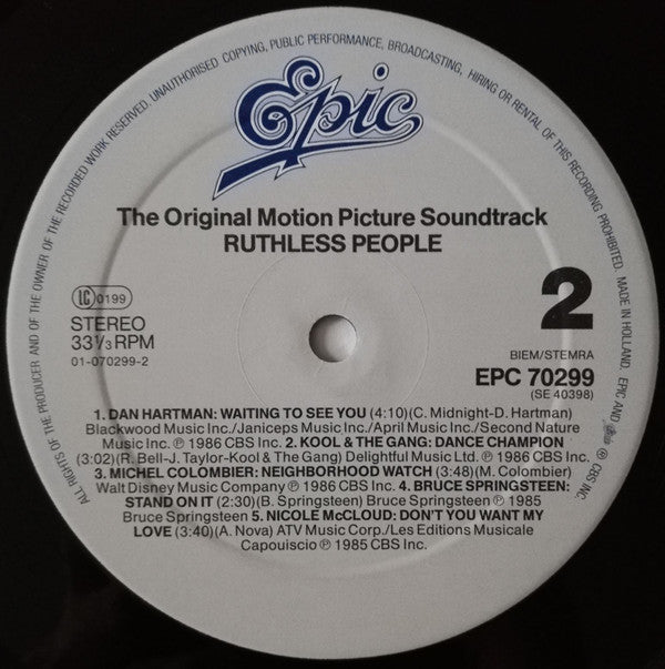 Various : Ruthless People: The Original Motion Picture Soundtrack (LP, Album)