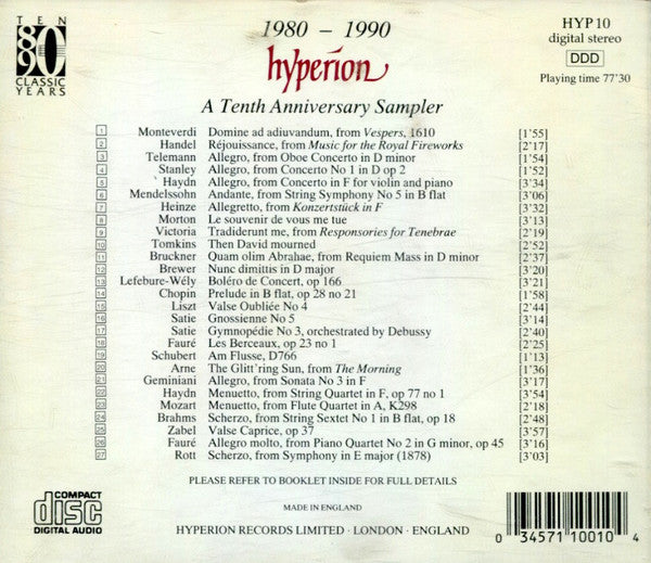 Various : A 10th Anniversary Sampler From Hyperion (CD, Smplr)