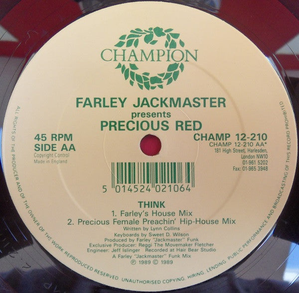 Farley "Jackmaster" Funk Presents Precious Red : Think! (12")