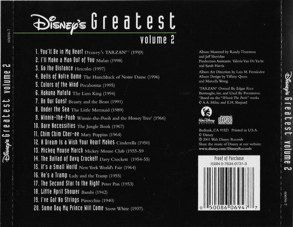 Various : Disney's Greatest Volume 2 (CD, Comp)