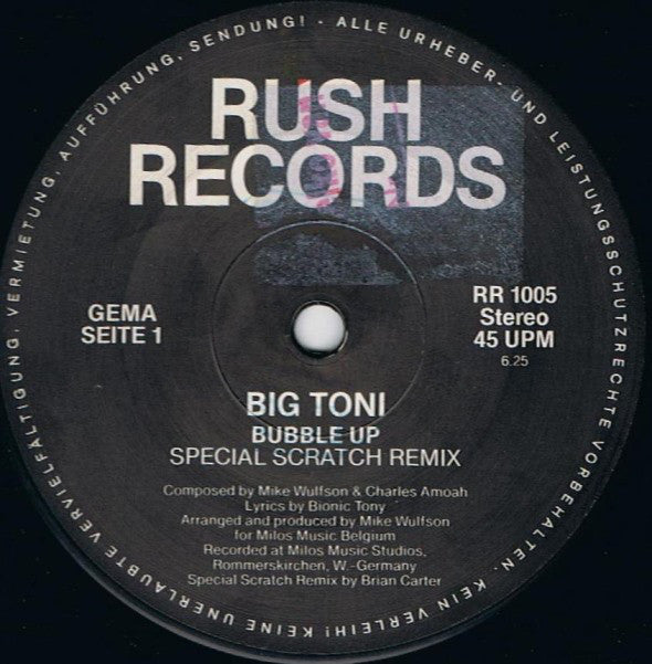 Big Tony : Bubble Up (Special Scratch Remix) (12", Maxi)