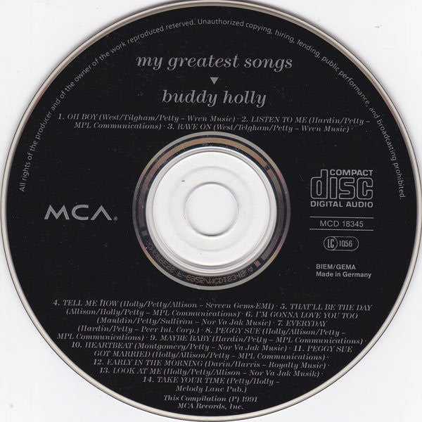 Buddy Holly : My Greatest Songs (CD, Comp, RE)