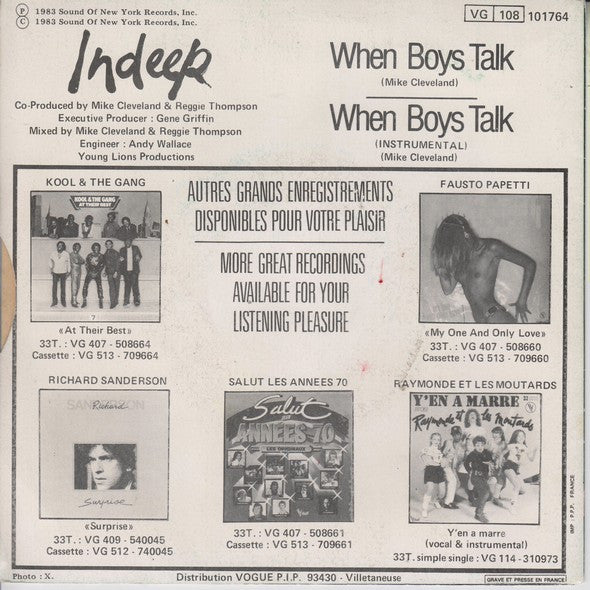 Indeep : When Boys Talk (7", Single)