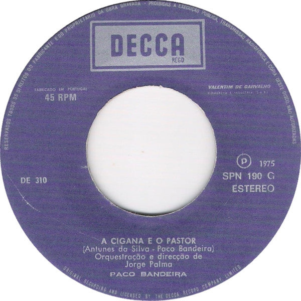 Paco Bandeira : A Cigana E O Pastor / Eixo, Eixo, Ribaldeixo (7", Single)