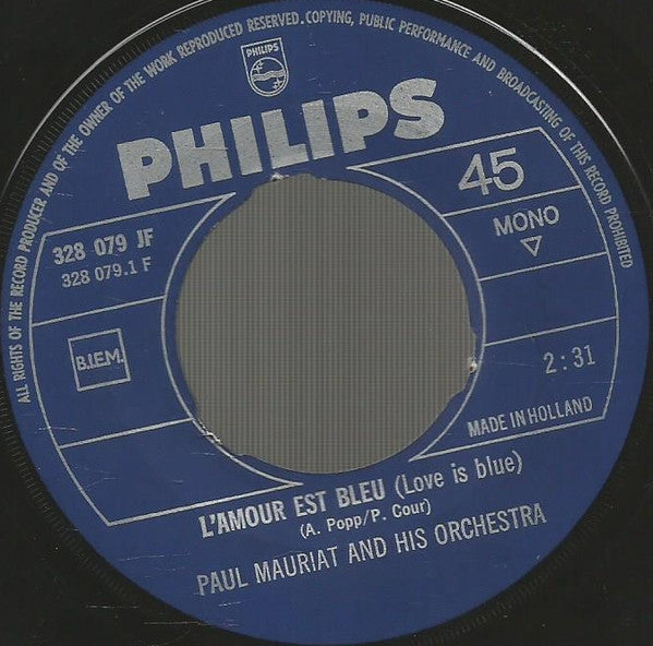 Paul Mauriat And His Orchestra : L'amour Est Bleu (7", Single, Mono)