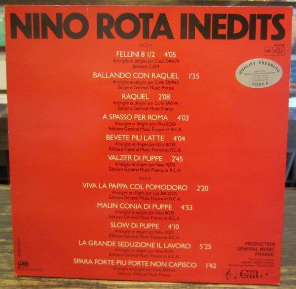 Nino Rota : Nino Rota Inedits (LP, Comp)
