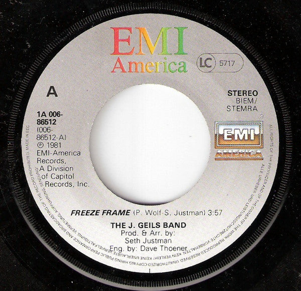 The J. Geils Band : Freeze Frame (7", Single)