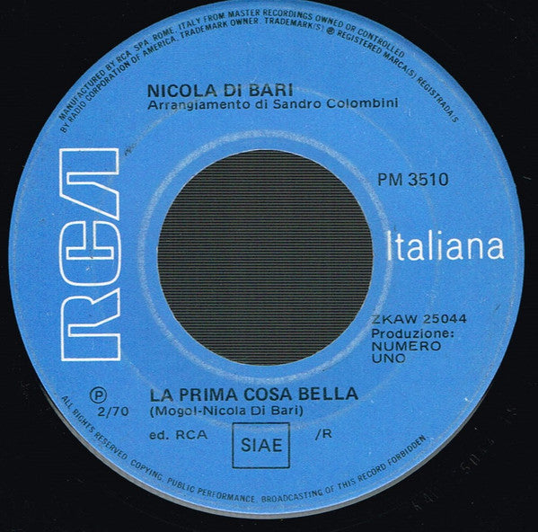 Nicola Di Bari : La Prima Cosa Bella (7", Mono)
