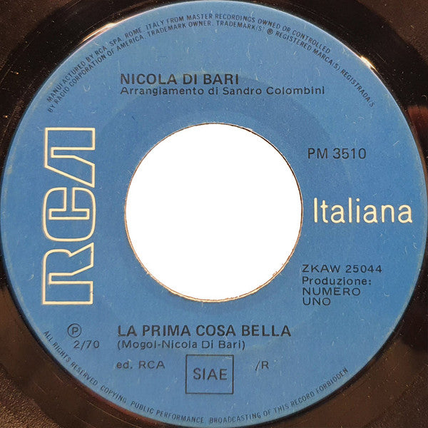 Nicola Di Bari : La Prima Cosa Bella (7", Mono)
