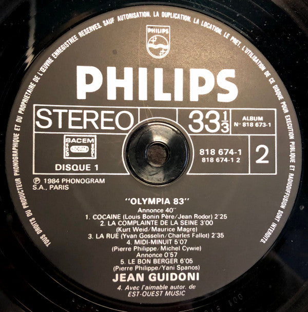 Jean Guidoni : A L'Olympia (2xLP, Album)