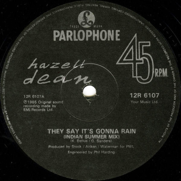 Hazell Dean : They Say It's Gonna Rain (Indian Summer Mix) (12", Single, Pos)