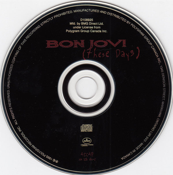 Bon Jovi : These Days (CD, Album, Club)