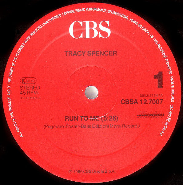 Tracy Spencer : Run To Me (12", Maxi)