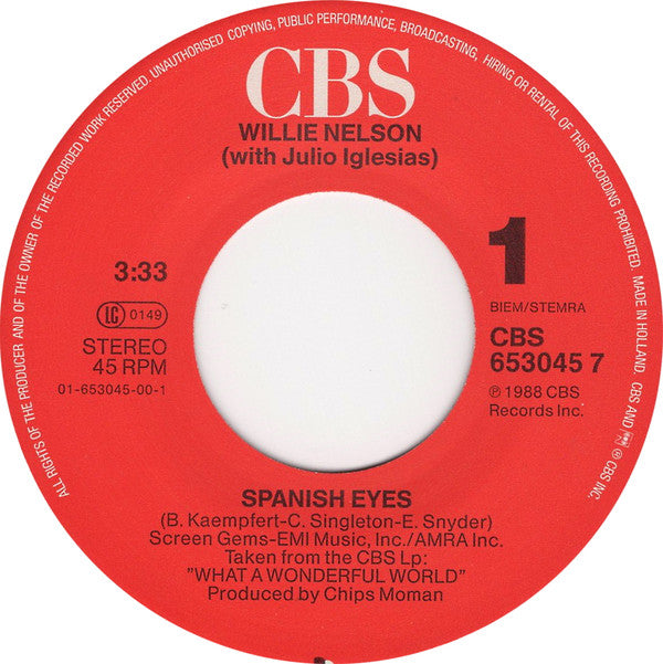 Willie Nelson, Julio Iglesias : Spanish Eyes (7", Single)