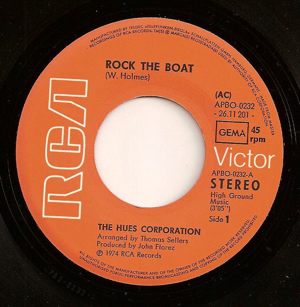 The Hues Corporation : Rock The Boat (7", Single)