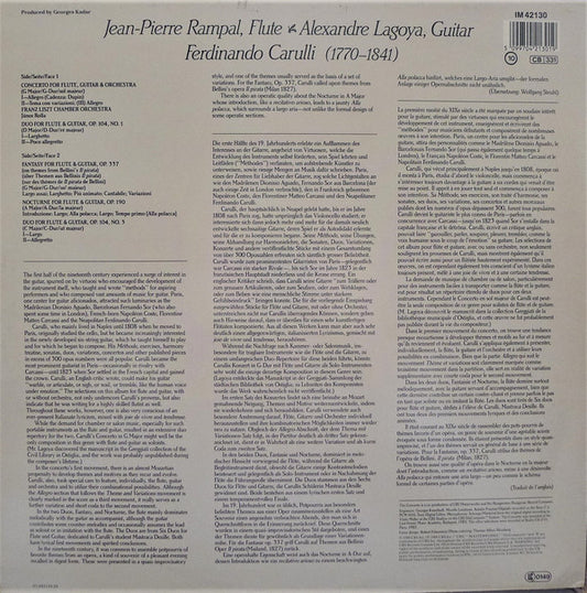 Ferdinando Carulli - Jean-Pierre Rampal, Alexandre Lagoya, Liszt Ferenc Chamber Orchestra, János Rolla : Music For Flute And Guitar (LP)