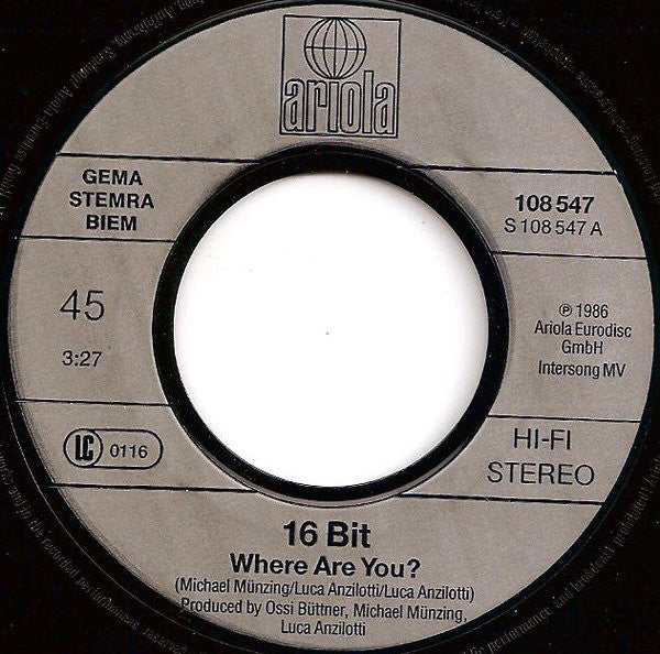 16 Bit : Where Are You? (7", Single)