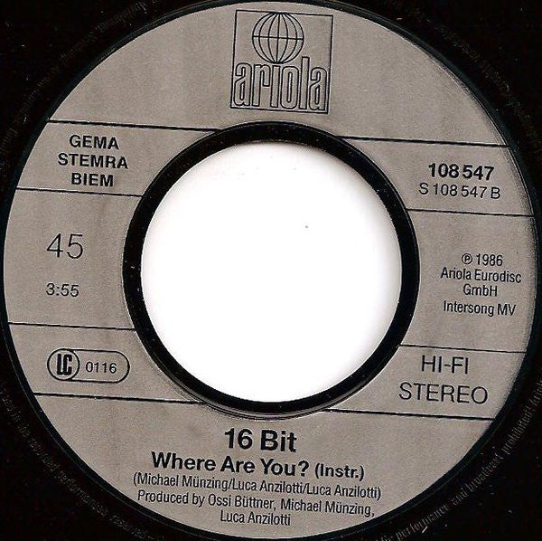 16 Bit : Where Are You? (7", Single)
