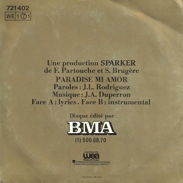 Lune De Miel : Paradise Mi Amor (Version Originale) (7", Single)