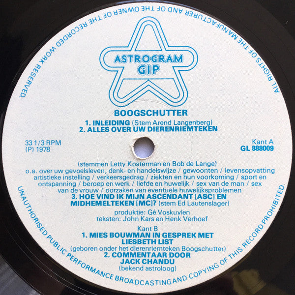 No Artist : Het Staat In Uw Sterren / Boogschutter (LP)