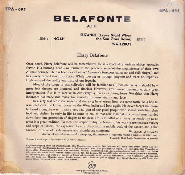 Harry Belafonte : Act 3 (7", EP)