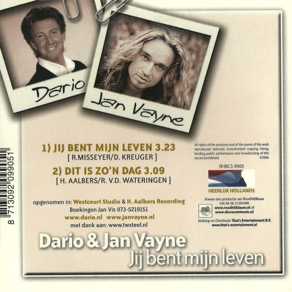 Dario (3) & Jan Vayne : Jij Bent Mijn Leven (CD, Single)