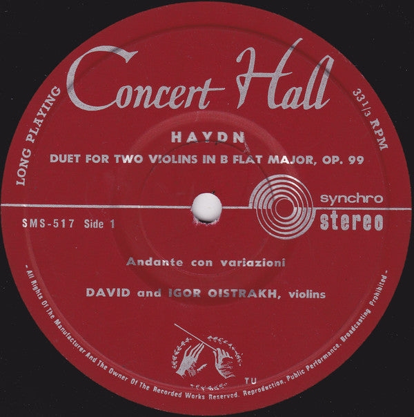 David Oistrach Und Igor Oistrach Spielen Joseph Haydn : Violinduett In B-Dur (7")