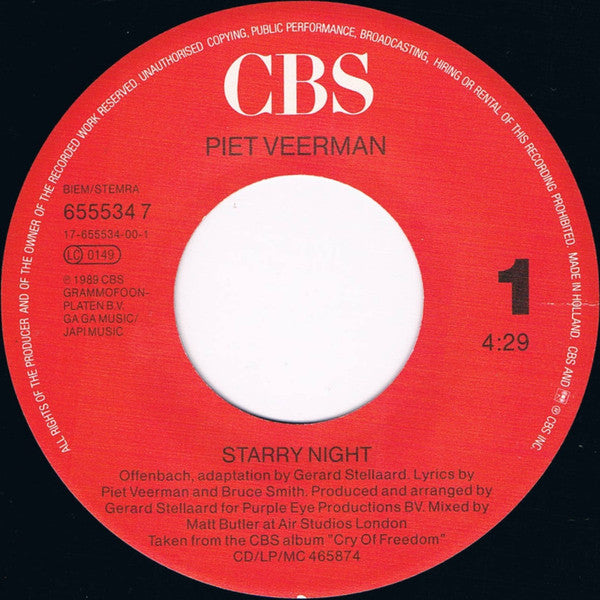 Piet Veerman : Starry Night  (7", Single)