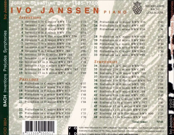 Johann Sebastian Bach - Ivo Janssen (3) : Inventions • Preludes • Symphonies (CD, Album)