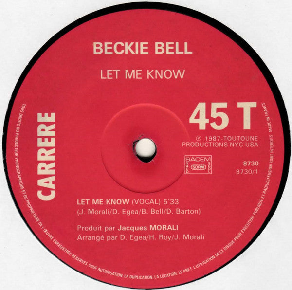 Beckie Bell : Let Me Know (12", Maxi)