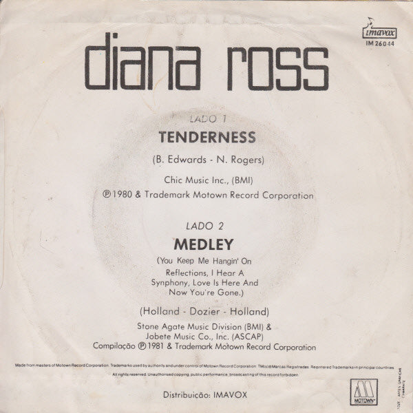 Diana Ross : Tenderness  (7", Single)