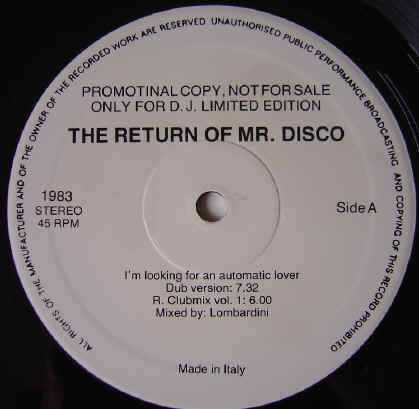 Various : The Return Of Mr. Disco (12", Ltd, Promo, Unofficial)