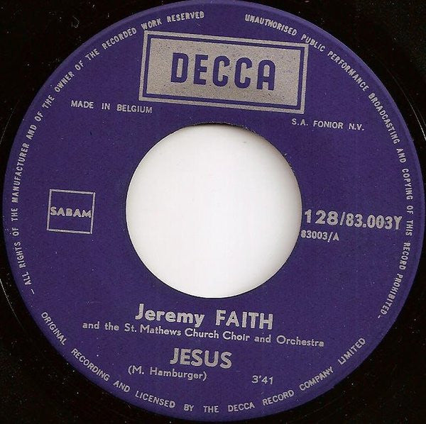 Jeremy Faith And The Saint Mathews Church Choir And Orchestra : Jesus (7", Single, Blu)
