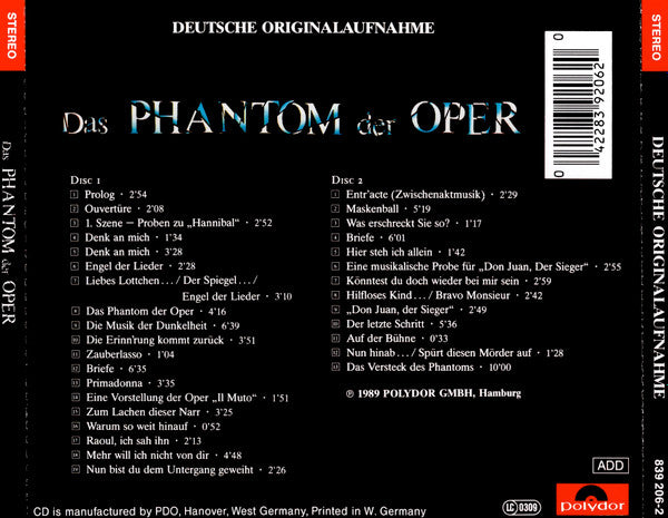 Andrew Lloyd Webber : Das Phantom Der Oper (Deutsche Originalaufnahme) (2xCD)