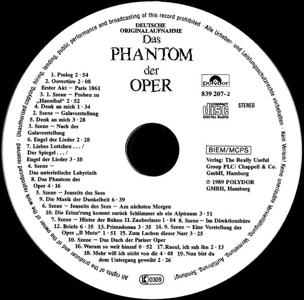 Andrew Lloyd Webber : Das Phantom Der Oper (Deutsche Originalaufnahme) (2xCD)