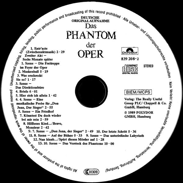 Andrew Lloyd Webber : Das Phantom Der Oper (Deutsche Originalaufnahme) (2xCD)